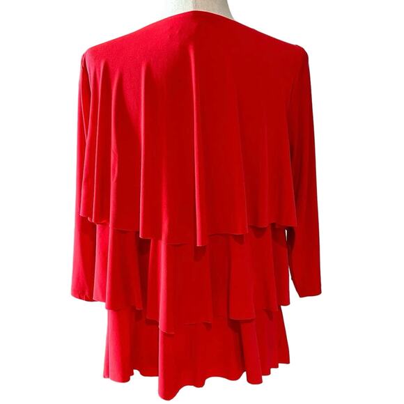 Susan Graver Womens Large Pullover Blouse Top Red Embellished Neck Layered Look - Picture 3 of 9